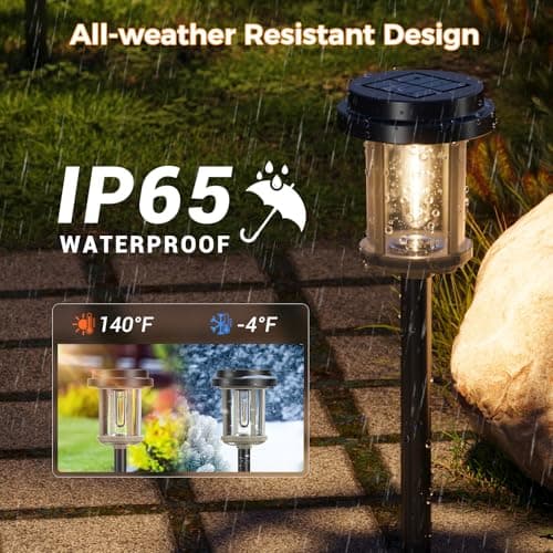 XMCOSY+ Solar Pathway Lights, 20 LM Bright Solar Lights Outdoor Waterproof IP65, Metal Outdoor Light for Outside Garden Path Yard Walkway Driveway (‎Black & Grey) - Thumbnail 5