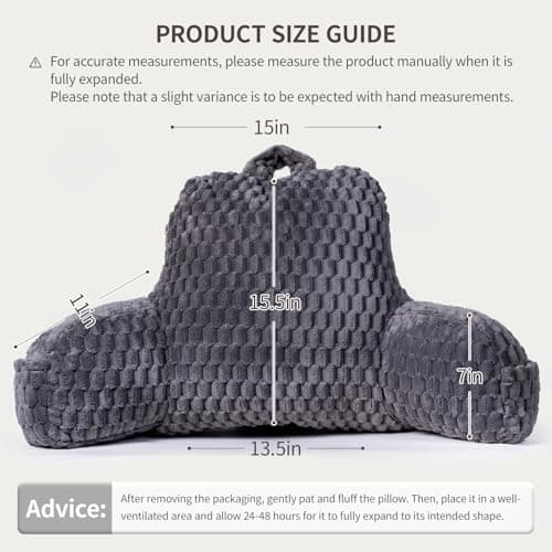 GRASS BROOK Faux Fur Reading Pillow with Pocket & Handle for Sitting in Bed, Ergonomic Back Support Bed Pillow for Lounging, Study & Relaxing, Gray 15.5 inches - Thumbnail 4