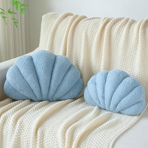 Mepherl Pink Purple Seashell Throw Pillows,13 Inch Shell Shaped Pillows Decorative Throw Pillow,Soft Seashell Plush Pillow Cushion for Bed Couch Living Room Home Decor - Thumbnail 2