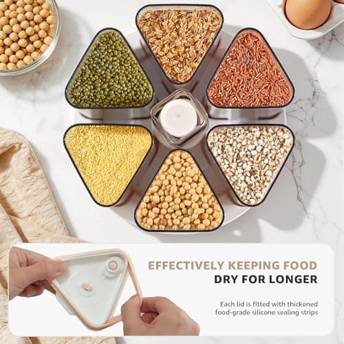 Slow Slog Rotating Grain Dispenser with Manual Vacuum Pump - 6-Grid Vacuum-Storage Canister Set, Food Storage Bins for Cereal, Rice, Beans & Bulk Dry Food Pantry Organization - Thumbnail 3