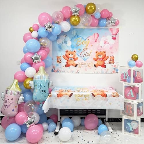 Bear Gender Reveal Baby Shower Decorations Party Kit,167pcs Pink Blue Balloon Garland Arch,Backdrop,Balloon Boxes,and Cute Gender Reveal Supplies for Boy or Girl Baby Shower,Gender Reveal Party - Thumbnail 2