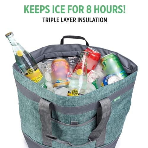 Jumbo Insulated Cooler Bag - Heavy Duty Soft Insulated Grocery Bag (Green) - Thumbnail 3