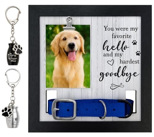 Eadabok Pet Memorial Frame with Collar Holder, Pet Picture Frame Memorial Gifts for Loss of Dogs, with 2 Pcs Dog Urns Keychain for Ashes