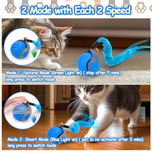 2PCS Interactive Cat Ball Toy, Self Rolling Ball with Cover Anti-Scratch for Bored Indoor Cat Chasing, Obstacle Avoidance Smart Cat Toys for Enrichment, Motion Activated Toys to Keep Them Busy - Thumbnail 3