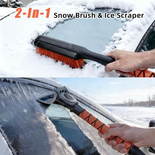 AMADAW 27" 2-in-1 Snow Brush and Ice Scrapers for Car Windshield [Military-Grade Rugged Durability] Removable for Easy Storage, Suitable for Sedans, SUVs and Trucks（Orange） - Thumbnail 2