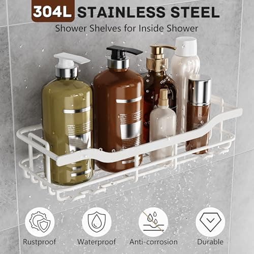 OMAIRA 3-Pack Shower Caddy with Soap Holder, Adhesive Rustproof No-drill Strudy Loading Inside Shower Organizer Shelves Rack Storage Bathroom Organization for Smooth Wall Glass Tile, White (X-Large) - Thumbnail 5