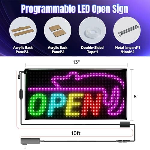 Programmable LED Open Sign,Support for Multiple Open Dynamic and Static Effects,App Control, for Business Window Glass Cafes Bar - Thumbnail 6
