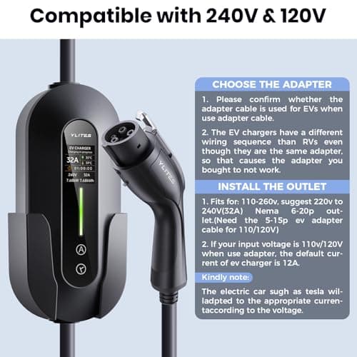 YLITES 32A Level 2 Portable EV Charger, 7.68kW 240V Fast Charging, 25ft Cable, Level 1 & 2 Support, Adjustable Current & Timer, NEMA 14-50 + 5-15 Adapter, J1772 to Tesla Adapter Included - Thumbnail 4