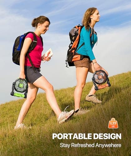 Doviluxe Camping Fan Rechargeable - Battery Powered Fans Light, Portable Camping Fan for Tents, Hook Rotation Battery Operated Fans for BBQ Travel Desk Beach with Ventilador Recargable - Thumbnail 6