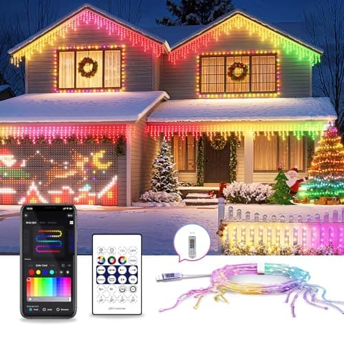 AHAWILL Icicle Lights for Outside,33ft Christmas Lights Outdoor with Dimmable 255LED,IP65 Waterproof,USB Plug in Curtain String Lights with DIY Scene Modes for Party,Roof,Halloween Decor(Multicolor)