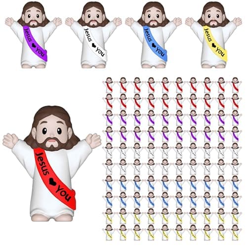 100 PCS Little Jesus Figures,Mini Jesus Figurines - Tiny Statues for Easter Egg Stuffers,Religious Gifts,Parties,Baptism Gifts,Multicolor Miniature Decorations,Hide and Seek Figurines(Raise Hands)