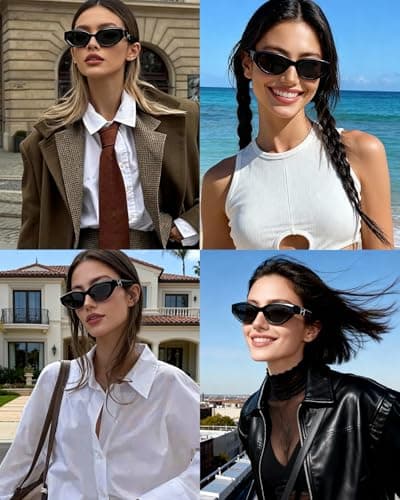 LOHO Acetate Cat Eye Sunglasses for Women,2026 Retro Oval Y2K 90s Fashion Design Black Cat Eye Sunglasses,Lightweight Trendy Narrow Shade Sunglasses Cat Eye for Outdoor Driving Travel Patry Sea - Thumbnail 2