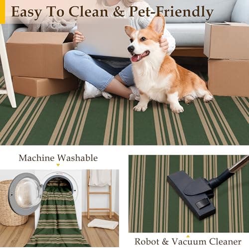 PureCozy Striped Easy Jute 5x7 Area Rugs Green Washable Outdoor Patio Rug for Living Room Indoor Outdoor Carpet Non Slip Office Farmhouse Neutral for Backyard Balcony Porch Bedroom Dining Room - Thumbnail 2