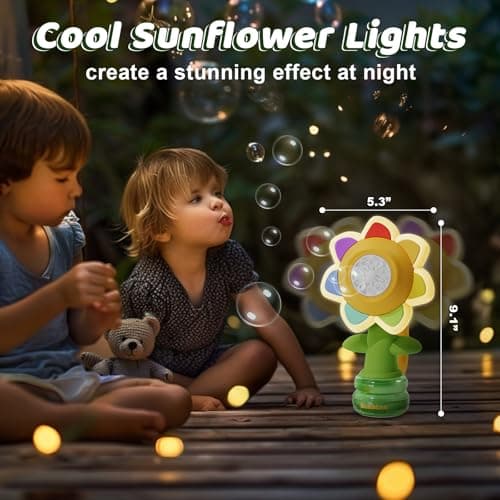 WABALLO Bubble Machine for Kids, Automatic Sunflower Bubble Maker for Toddlers, Portable Battery Operated Bubble Toys for Indoor Outdoor Birthday Party Type-C -Yellow - Thumbnail 4