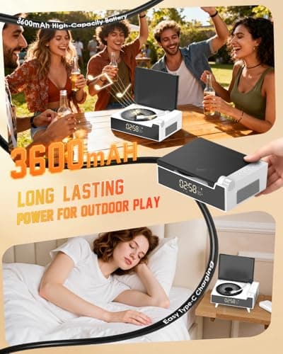 Qobayleo 9-in-1 Portable Retro CD Player for Home with Built-in Hi-Fi Dual Stereo Speakers, Bluetooth, FM Radio, Remote Control & Timer, LED Display, Support USB/AUX/Type-C, Festival Gift, White - Thumbnail 5