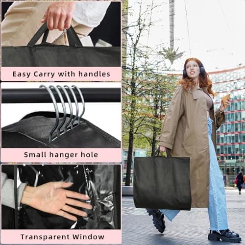 Stykontin Garment Bags for Hanging Clothes and Travel with 4" Gusseted, Suit Cover for Clothes,Coats,Suit,Jackets,Dress,Shirts,Skirt. (Black-50"-3pcs-Double zipper-Thickened 80G Non-woven Fabric) - Thumbnail 4