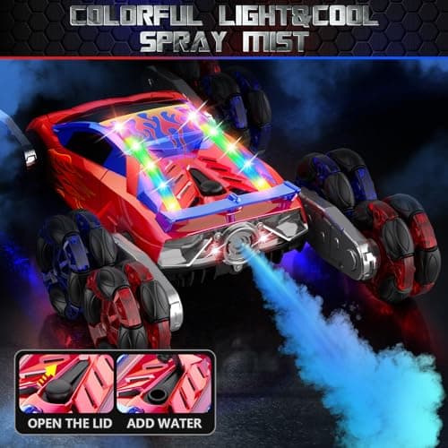 OSIMILY 8WD Remote Control Car,2.4GHz Gesture Sensing RC Stunt Car,Cool Spray Rotation RC Car with Lights and Music,All Terrain Toys for Kids Ages 7 Birthday Gifts for Boys Girls(Red) - Thumbnail 4