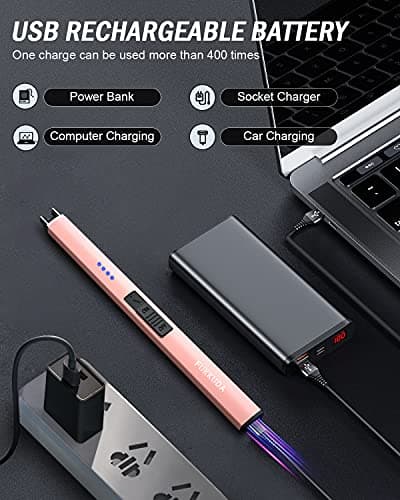 FUKKUDA Electric Candle Lighter with Gift Box - USB Rechargeable Windproof & Flameless Plasma Arc Lighter for Candles, Ocean Box Rose Gold - Thumbnail 4