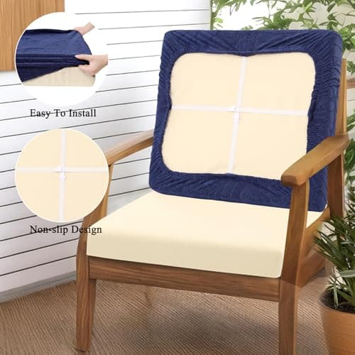 HEBE Stretch Patio Cushion Covers Set 8pcs,Waterproof Outdoor Couch Covers Replacement,Washable Reusable Seat Cushion Slipcovers for Patio Furniture Protector,Chair Cushion Cover - Thumbnail 6