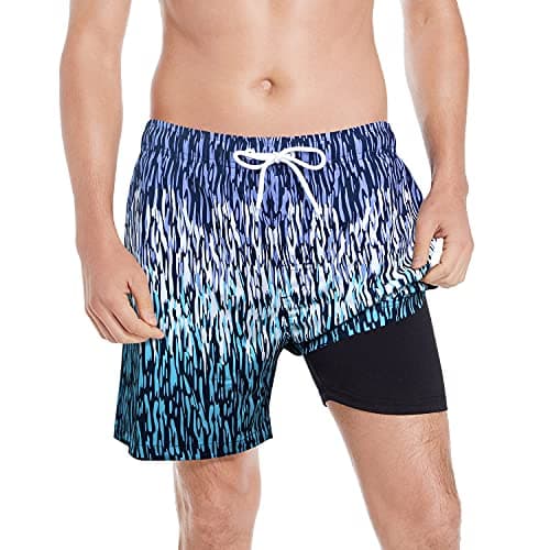 MILANKERR Compression Shorts for Men 5.5 inch Compression Lined Swim Trunks Men (Turquoise Lavender, Large) - Thumbnail 2