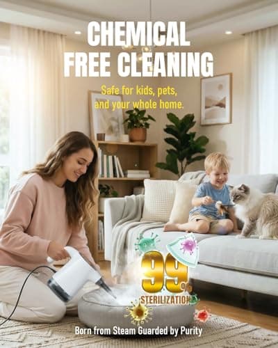 TEEVOGO Handheld Steam Cleaner, 3s Fast Heat Pressurized Steam Cleaner, Upgrade 450ml Removable Water Tank, Lightweight Portable Steamer for Cleaning Home, Kitchen, Bathroom, Car, Tile, Easy Refill - Thumbnail 6