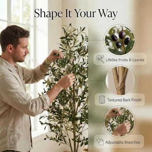 PUFFORO Artificial Olive Tree, 6FT Faux Olive Trees with Lifelike Olive Branches and Fruits, Fake Floor Plants with Pot for Indoor Home Office Living Room Outdoor Decor - Thumbnail 3