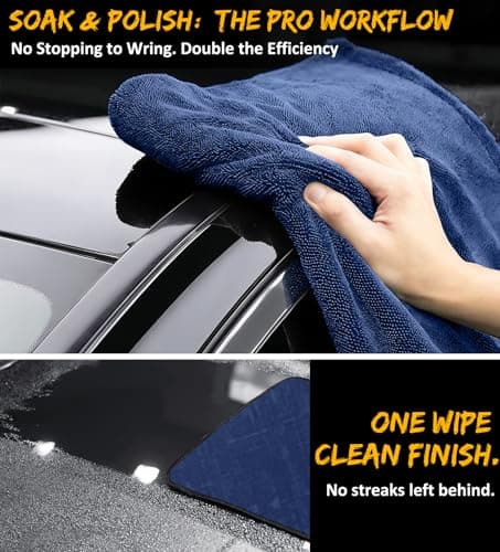 YeewayVeh 2-Pack Long-Reach Pro Car Drying Towels, 48"x32" Extra Large Super Absorbent Towels, High GSM Twisted Loop, Streak-Free Single-Sided Microfiber for Car Detailing, SUV, Truck (Dark Blue) - Thumbnail 5