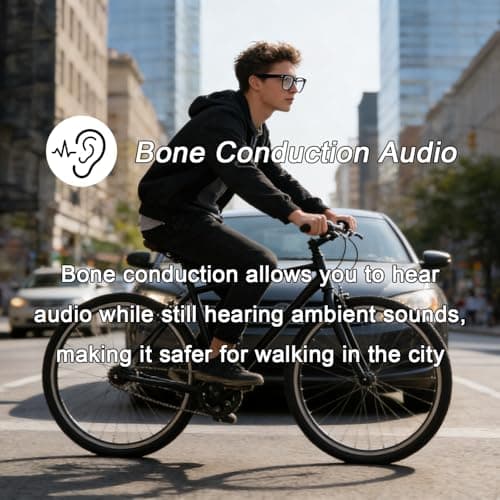 SZXWL Bluetooth Smart Glasses with Camera for Sports/Cycling/Running, Bone-Conduction Music Glasses, Intelligent Voice Navigation, Anti-Blue Light Glasses（Black - Thumbnail 5