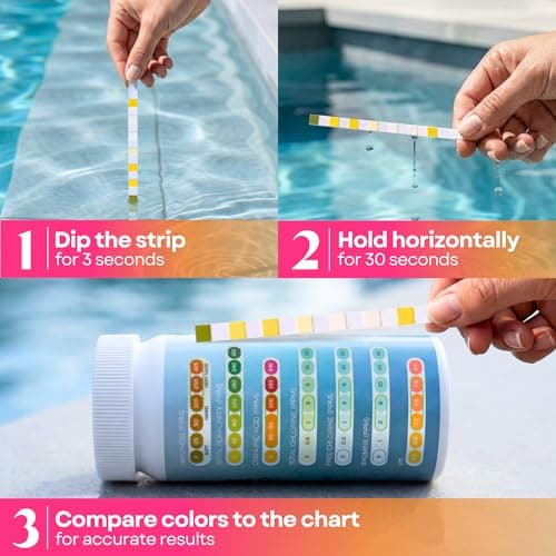 7-in-1 Pool Test Strips - 150pcs Quick, Accurate Spa Test Strips for Hot Tub & Swimming Pools - Chlorine, Bromine, pH, Cyanuric Acid & Water Hardness Test kit. - Thumbnail 2