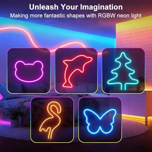 Ligency Smart Neon Rope Lights 16.4FT, RGBW Color Changing LED Strip, Alexa Google Assistant/App Control, IP65 Waterproof Flexible Light Strip for DIY Signs, Music Sync Gaming Room Decor - Thumbnail 3