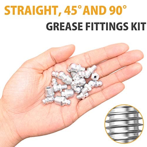 VIGRUE 245Pcs SAE & Metric Grease Fittings Assortment Kit, 1/4-28 1/8-27 M6 M10 Zerk Grease Fittings in Straight, 45, 90 Degree for Grease Gun - Thumbnail 5
