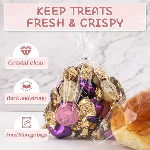 SOMIOCO 100 Pack Clear Cellophane Treat Bags 11x14 Inches OPP Plastic Gift Goodie Bags for Small business Candy Cookies Bakery Soap Party Favors Gift Wrapping Packaging with Twist Ties - Thumbnail 3