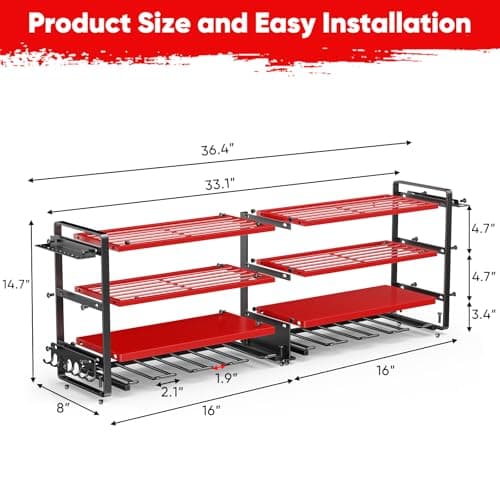 POKIPO Upgrade Large power tool organizer Wall Mount,4 Layers Heavy Duty Metal Loads 400lbs Power Tool Hanger Shelf Battery Storage with 8 Cordless Drill Bit Holder,Utility Racks for Garage Tool Room - Thumbnail 2