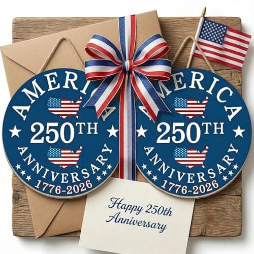 2 Pack 250th Anniversary Door Signs, 11.8" Patriotic 4th of July Decor Set, 1776-2026 America Independence Wooden Hangers, Front & Back Door Wreath Hanging Sign for Home Porch Outdoor Decor - Thumbnail 5