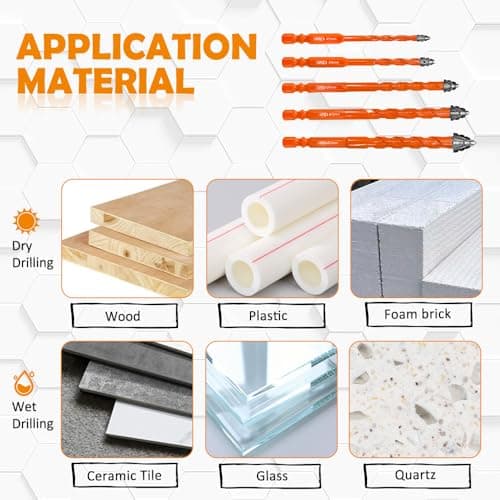 BGTEC Serrated Carbide Masonry Drill Bit Set - 10PCS 3/16"*2，1/4"*4，5/16"*2，3/8"，1/2" Wood Drill Bits for Wood Plastic Masonry Brick Tile Glass Concrete Marble - Thumbnail 4