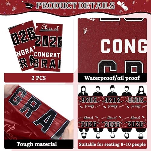 OHOME 2026 Graduation Party Decorations - Graduation Decorations Class of 2026 - Disposable Plastic Maroon Tablecloth for Party Favors - Backdrop Banner Class of 2026,2 Pack - Thumbnail 3