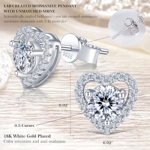 JACUPO Heart Moissanite Earrings Brilliant Jewelry for Women S925 Sterling Silver for Mother Love Friend Mother’s Day Birthday Gift for Her (0.5CT) - Thumbnail 4
