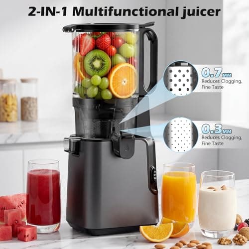 Juicer Machines with 5.8" Large Chute, 2-in-1 Cold Press Juicer for Whole Vegetables Fruits 400W, Masticating juicer Easy to Clean Juice Extractor Machine for Making Nut Mike, Juice, Premium Gray - Thumbnail 3