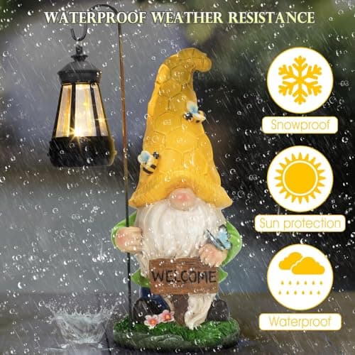 DoYouzhuo8 Solar Garden Gnome Statue with Lantern - Hand-Painted Resin Gnome Decor, IP44 Waterproof Outdoor Figurine for Yard Patio Porch, for Mom Women Housewarming Christmas - Thumbnail 2