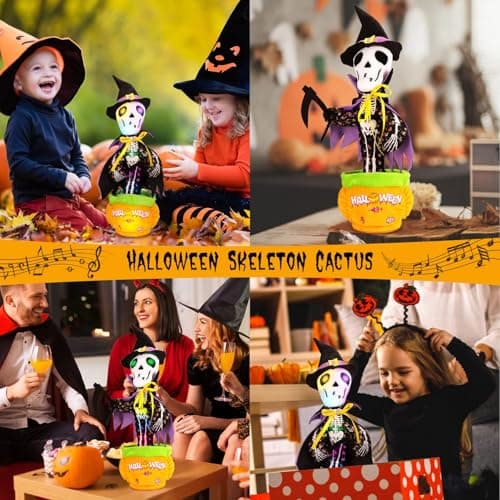 Emoin Halloween Skeleton Dancing Cactus Mimicking Toy, Talking Skull Cactus Toy Repeats What You Say,Singing Glowing Halloween Indoor&Outdoor Decorations - Thumbnail 6