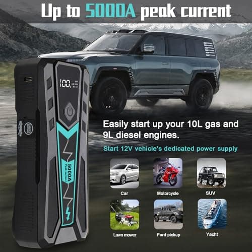 VisualPower 5000A Car Jump Starter Battery Booster Pack, 12000mAh Portable Power Bank for 10.0L Gas/9.0L Diesel Engines with LED Flashlight - Thumbnail 5