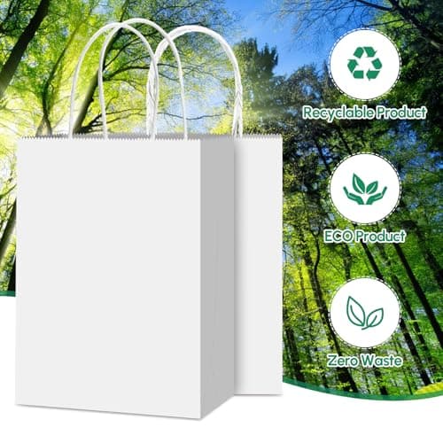 Qioxiou 60 Pack White Gift Bags 5.91x3.15x8.27 Small Kraft Paper Gift Bags with Handles Bulk, White Paper Sacks for Wedding Birthday Party Favor, Retail, Merchandise, Small Grocery, Shopping, Business - Thumbnail 4