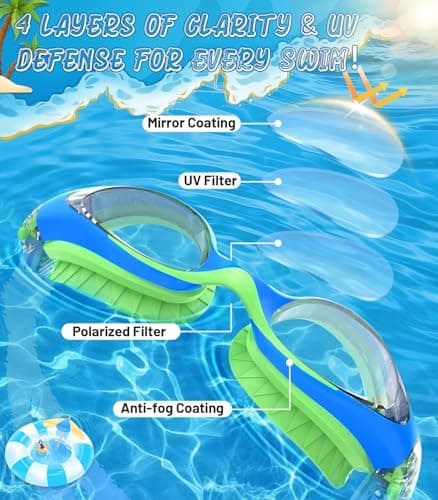 HIGAHY Swim Goggles for Kids 6-14, Anti-Fog UV Protection Clear Swimming Goggles, Leakproof Pool Swim Goggles for Boys Girls - Thumbnail 2