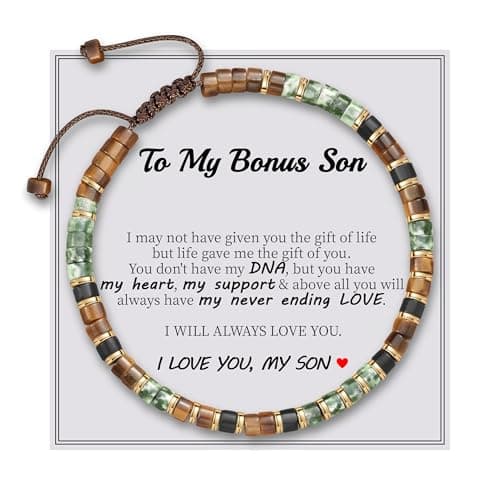 Sistble Gifts for Bonus Son, To My Son Bracelet from Dad Mom Birthday Gifts Tiger Eye Bracelet Men Handmade Jasper Beaded Bracelets Back to School Gift Christmas Stocking Stuffers for Teens Jewelry - Image 1