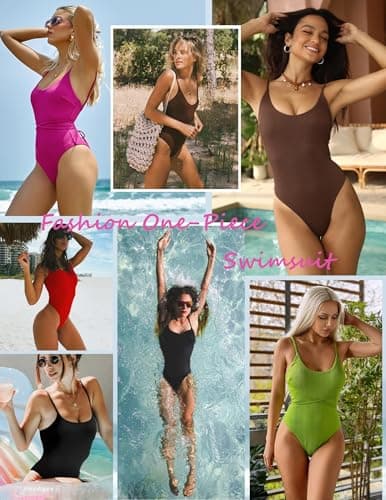 ZAFUL 2025 Womens Scoop Neck One Piece Swimsuits Lace Up Cheeky High Leg Padded Push Up Sexy 1 Piece Bathing Suit Hot Pink S - Thumbnail 5