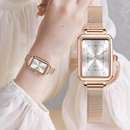 Taxau Womens Dress Watch with Mesh Band Small Womens Watches for Small Wrists Rose Gold Square Analog Quartz Dress Rectangle Lady Watch reloj para Mujer - Thumbnail 6