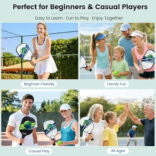 Pickleball Paddles Set of 2, Fiberglass Pickleball Set with Pickleball Rackets 2 Pack, 4 Indoor Outdoor Balls and Carry Bag, Pickle Ball Set for Beginners, Families, Men Women & Intermediate Players - Thumbnail 5