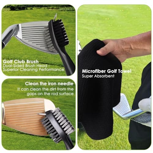 Aerlouxa 6-in-1 Golf Club Cleaning Kit - Club Cleaner, Grip Cleaner, Polish, Water-Spray Brush,Professional Golf Towel & Portable Bag | Restores Clubs, Removes Rust/Scratches, Renews Tackiness - Thumbnail 6