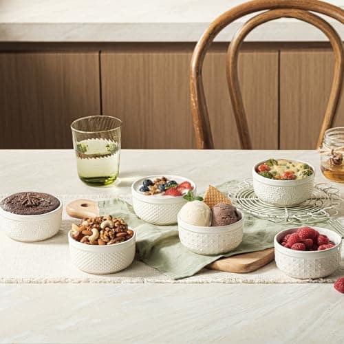 UNICASA Ramekins 6 oz, Set of 6 Ceramic Bowls with 3 Embossed Patterns, Thick Wall Oven & Dishwasher Safe for Souffles, Mini Pies, Meal Prep - Thumbnail 2