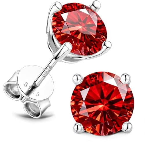 Lyniuoy July Birthstone Stud Earrings Ruby Red Birthday Gifts With Gift Box 18K White Gold Plated 925 Sterling Silver Hypoallergenic Flat Back Stud For Sensitive Ear 5mm 0.5ct X2 - Image 1